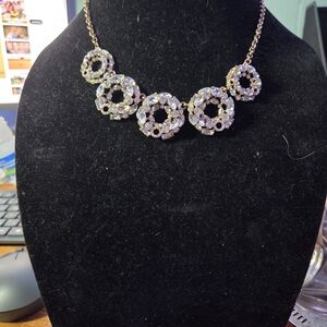 Crystal Circle Statement Necklace - Gold Tone
